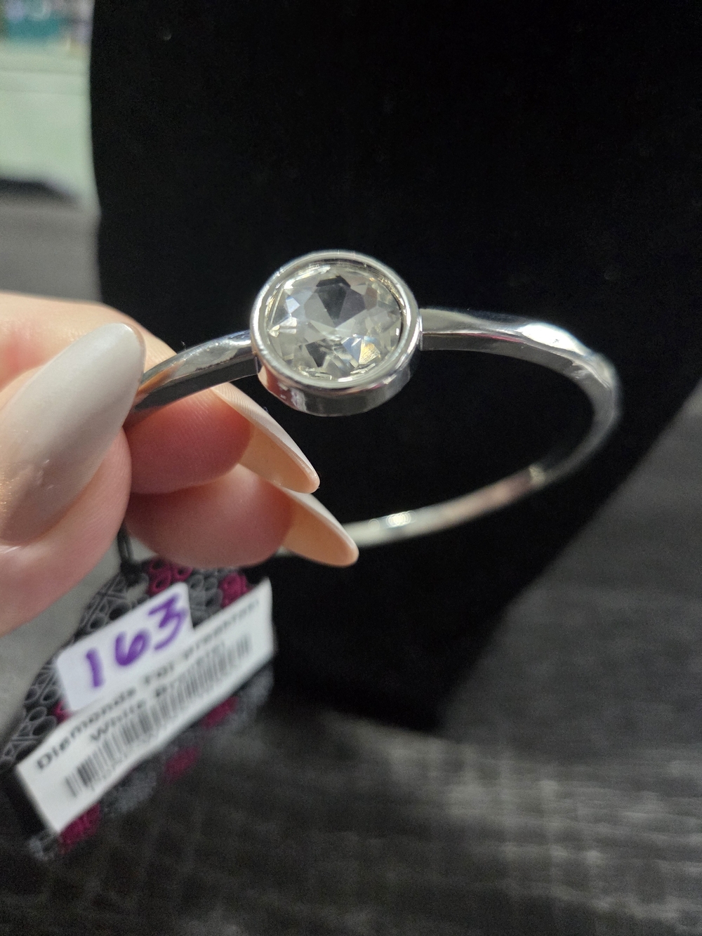 #163 paparazzi Silver-Tone Clear Crystal Bangle Bracelet